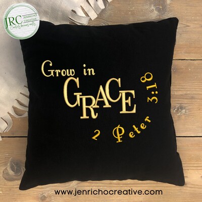 Grow in Grace Embroidered Pillow Cover - image1